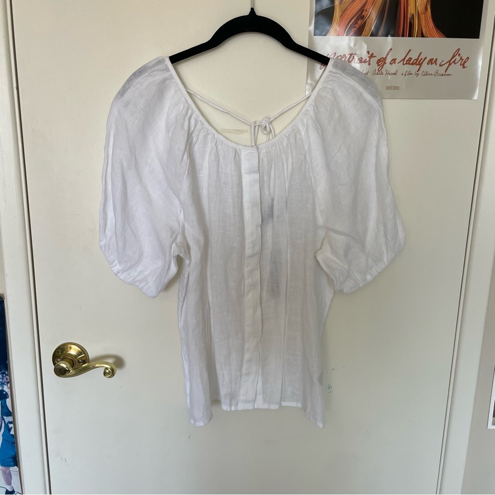 J. Crew White Blouse with Puff Sleeves
